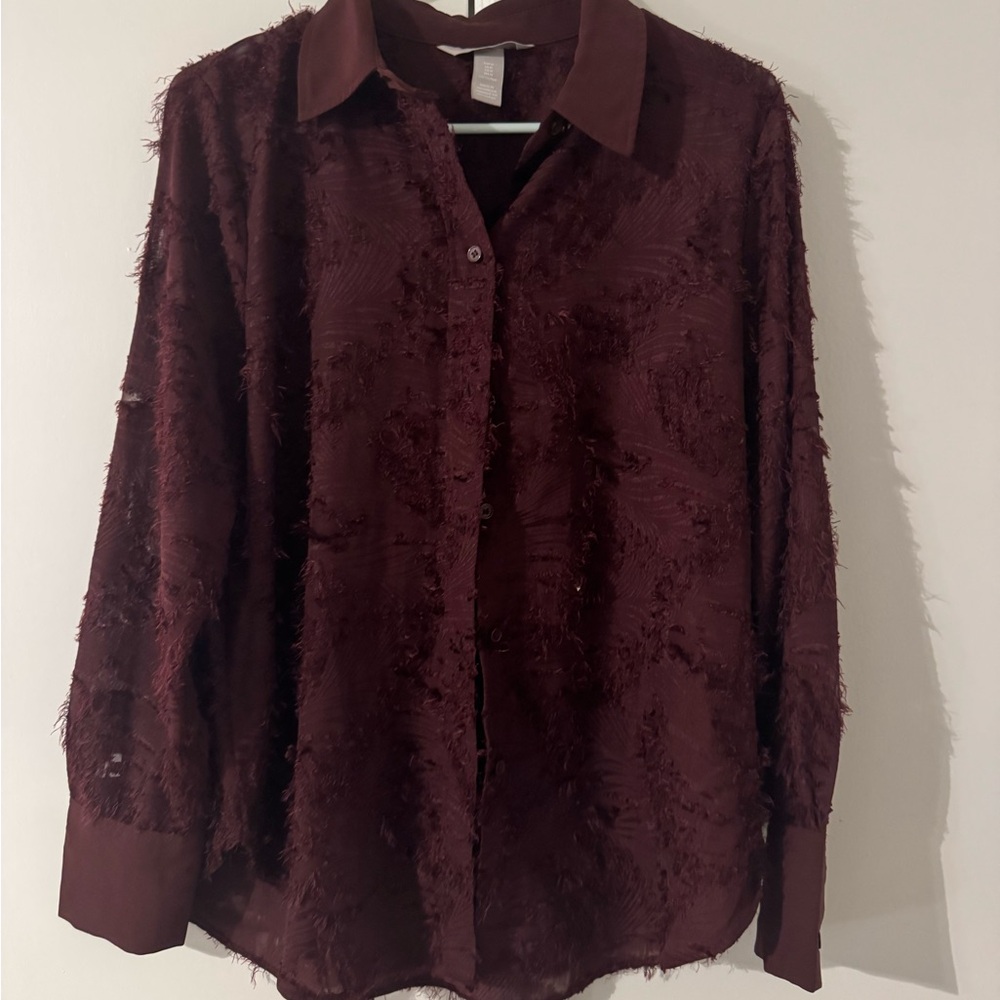 H&M Burgundy Textured Button Down Shirt